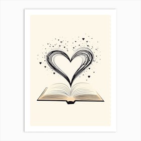 Open Book Line Heart Art Print