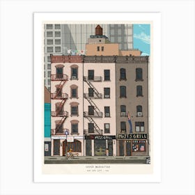 Upper Manhattan Architecture Illustration - Whimsical New York City Art Print - Cityscape Wall Decor, Fine Art NYC Print Art Print