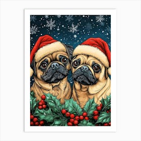 Christmas Pugs 15 Art Print