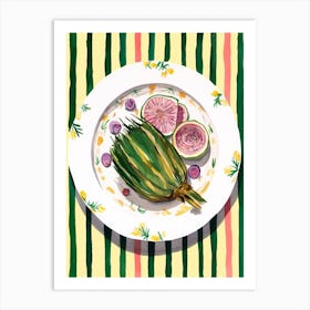 A Plate Of Artichokes 1, Top View Food Illustration 4 Art Print