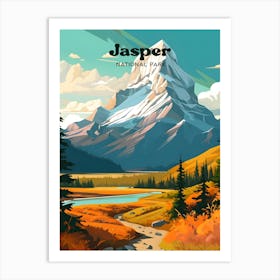 Jasper National Park Alberta Canada Hiking Travel Illustration Art Print