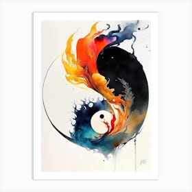 Fire And Water 2 Yin And Yang Japanese Ink Art Print