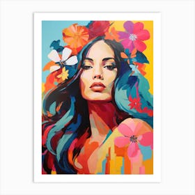 Colorful Woman With Flowers 1 Art Print