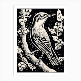 B&W Bird Linocut Woodpecker 3 Art Print