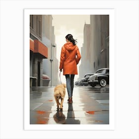 Woman Walking Her Dog art print Art Print