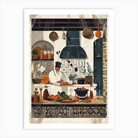 Chef In A Geometric Kitchen Illustration Art Print