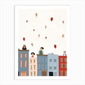 San Francisco Air Balloons, California Scene, Tiny People And Illustration 6 Art Print