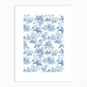 Blue And White Toile Wallpaper Art Print