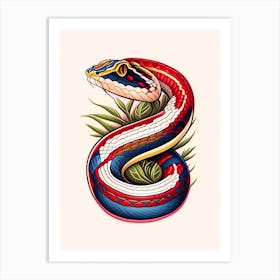 California Red Sided Garter Snake Tattoo Style Art Print