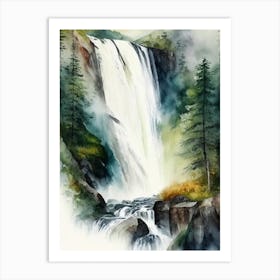 Stalheimskleiva Waterfall, Norway Water Colour  (1) Art Print