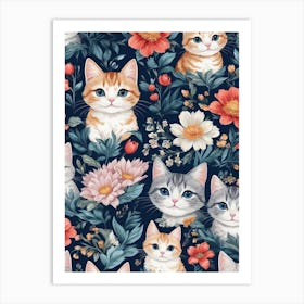 Kittens And Flowers Art Print