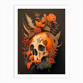 Animal Skull Orange 2 Botanical Art Print