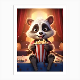 Cartoon Tanezumi Raccoon Eating Popcorn At The Cinema 1 Art Print