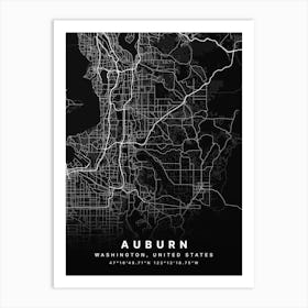 Auburn Alabama USA Black Map Art Print