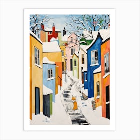 Cat In The Streets Of Reykjavik   Iceland With Snow 2 Art Print