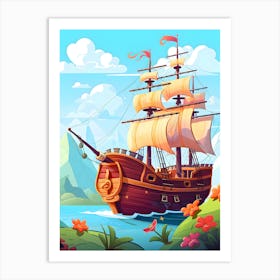 Pirate Ship In The Sea Art Print