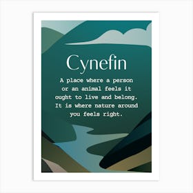 Welsh Cynefin Quote Blue Mountains and River Art Print