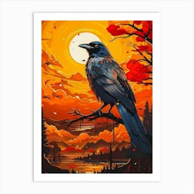 Crow At Sunset Art Print