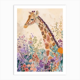 Cute Illustration Of A Giraffe In The Plants 2 Art Print