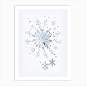 White, Snowflakes, Pencil Illustration 1 Art Print