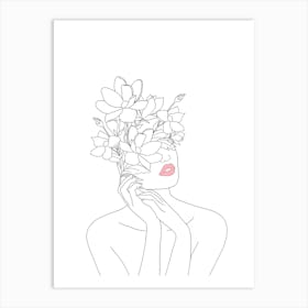 Woman With Flowers On Her Head 12 Art Print