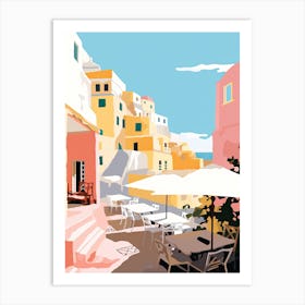 Oia, Greece, Flat Pastels Tones Illustration 3 Art Print