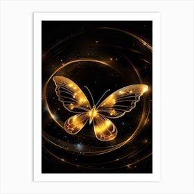 Golden Butterfly On Black Background 2 Art Print