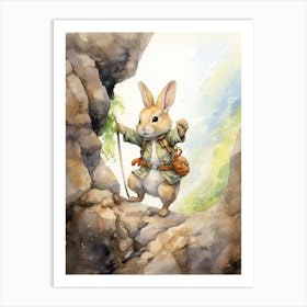 Bunny Rock Climbing Rabbit Prints Watercolour 1 Art Print