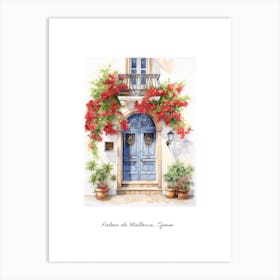Palma De Mallorca, Spain   Mediterranean Doors Watercolour Painting 1 Poster Art Print
