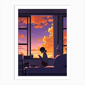 Anime Girl Reading A Book Art Print