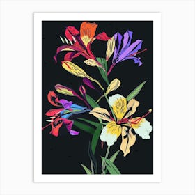 Neon Flowers On Black Bouquet 8 Art Print