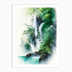 Saen Saep Waterfall, Thailand Water Colour  (2) Art Print