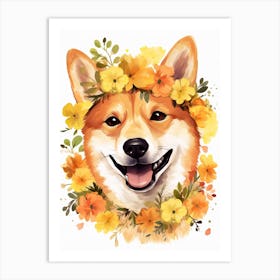 Shiba Inu Portrait With A Flower Crown, Matisse Painting Style 3 Art Print