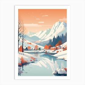 Vintage Winter Travel Illustration Lake District United Kingdom 4 Art Print