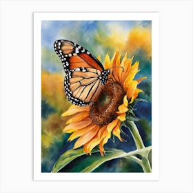 Monarch Butterfly On Sunflower Art Print