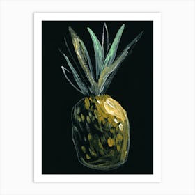 pineapple dark black food kitchen tropic painting Art Print
