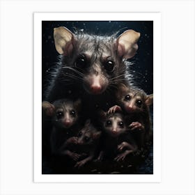 Liquid Otherworldly Mother Possum With Babies 4 Art Print