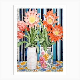 Cactus Painting Maximalist Still Life Chamaecereus Silvestrii Cactus 4 Art Print