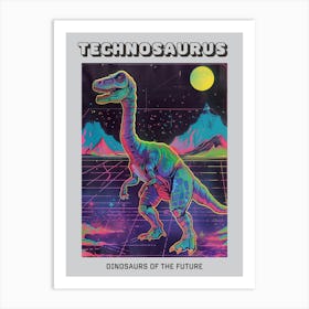 Cyber Neon Dinosaur Poster Art Print