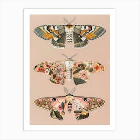 Pink Botanical Butterflies William Morris Style 10 Art Print