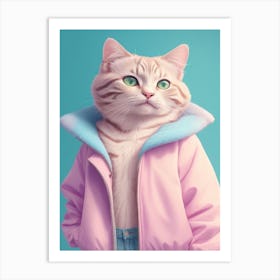 Cat Wearing Jacket Art Print