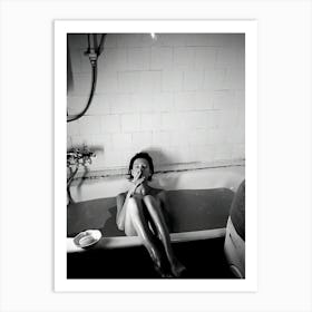 Naked Woman Smoking In Bathtub Art Print