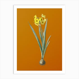 Vintage Daffodil Botanical on Sunset Orange 1 Art Print