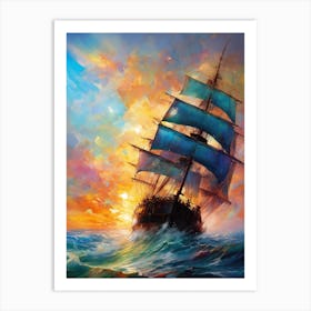 Sailing Ship At Sunset Art Print