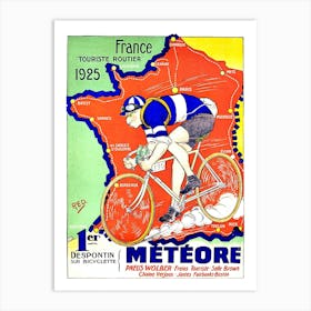Bicycle Race And A Determined Man In Front Of the Map, France Art Print