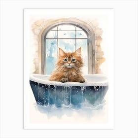 Somali Cat In Bathtub Botanical Bathroom 2 Art Print
