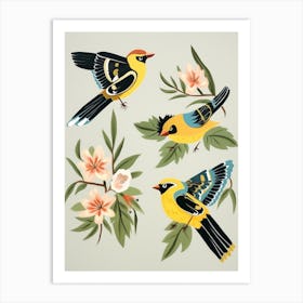Folk Style Bird Painting American Goldfinch 1 Art Print