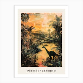 Dinosaur At Sunset By The River Poster Art Print