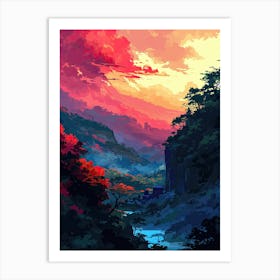 Sunset In The Mountains | Pixel Art Series 5 Art Print