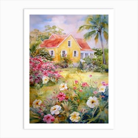 Yellow House In The Garden Art Print